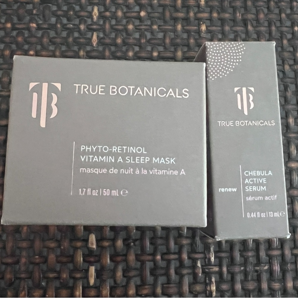 True Botanicals PHYTO-RETINOL
VITAMIN A SLEEP MASK and Chebula active serum